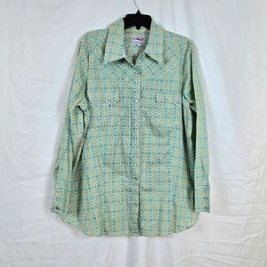 Roper Womens Green Yellow Medallion Floral Hex Snap Button Western Shirt 2XL NWT